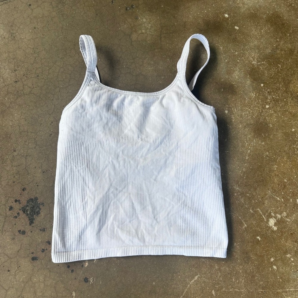 Lululemon Ebb to Street Tank Women 4 White Excellent Ribbed Cropped Shelf Bra